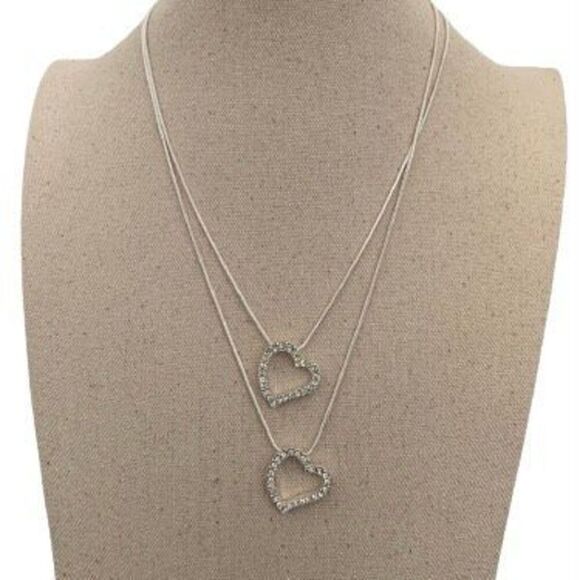 Set of 2 Open Heart Necklaces made with Swarovski Crystals, Rhodium, Gift-Ready - Picture 2 of 8